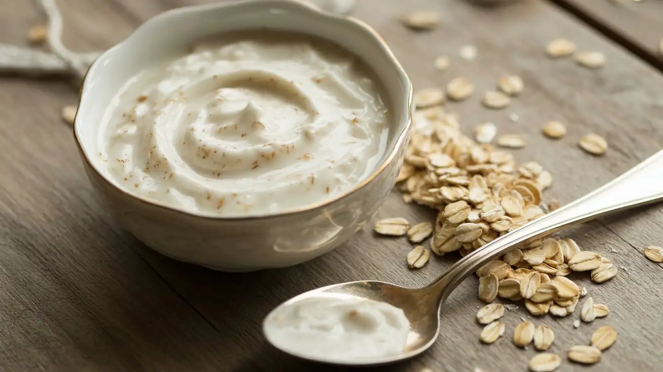 bowl containing a creamy oatmeal‑yogurt facial scrub